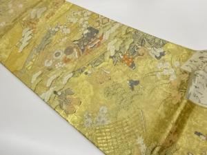 屋敷に時代人物・松・梅模様織出し丸帯